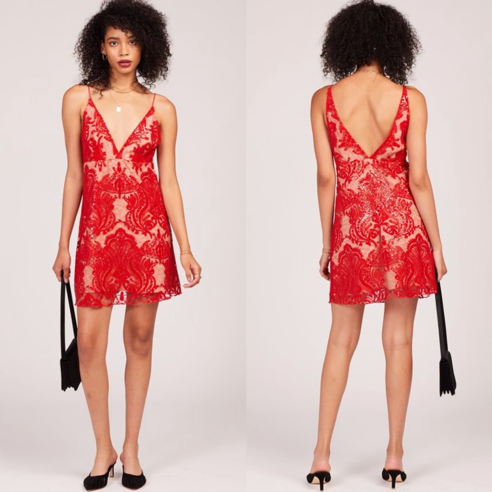 Free People Night Shimmer Mini Dress in Red